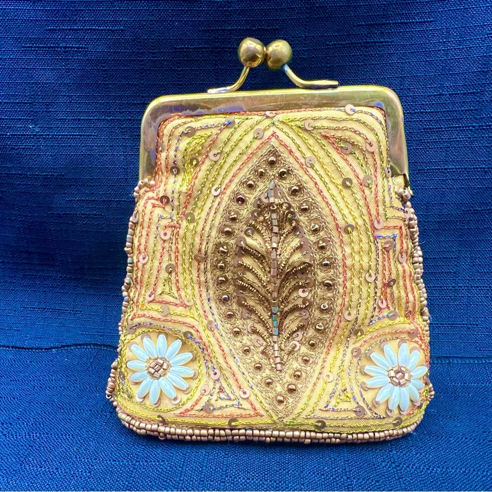 Embroidered Gold and Blue Clutch